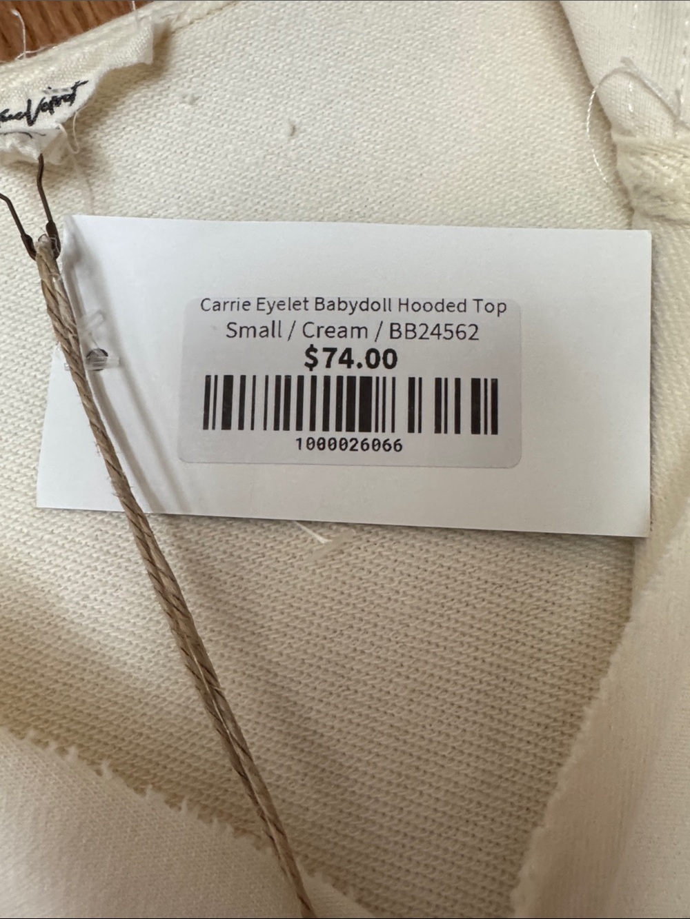 Blue Velvet Carrie Babydoll Cream Hooded Eyelet-Paneled Tunic Retail $74 S NEW - Picture 2 of 6